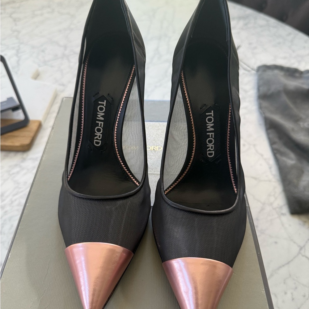 Tom Ford Black Mesh Heels with Pink Tip